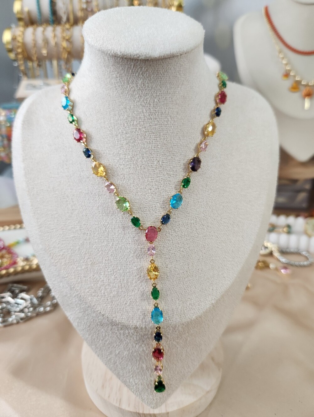 Multicolor Crystal Lariat Necklace